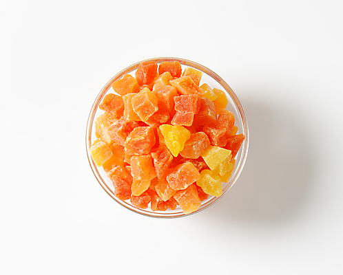 포토 JPG 해외이미지 실내 사람없음 하이앵글 흰배경 슬라이스 유리그릇 건과일 파파야 해외202004 해외202105 해외포토 그릇 뷰포인트 백그라운드 과일 유리 건조 내부 흰색 열대과일 파일형식