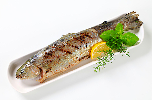 포토 JPG 해외이미지 스튜디오촬영 전신 접시 음식 건강 어류 사람없음 그릴 굽기 레몬 흰배경 바질 딜 송어 해외202004 해외202105 해외포토 식기 백그라운드 과일 주방용품 실내 수중동물 흰색 구이 파일형식