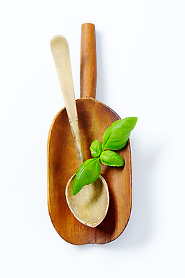 포토 JPG 해외이미지 스튜디오촬영 실내 사람없음 오브젝트 흰배경 바질 나무숟가락 나무주걱 해외202004 해외202105 해외포토 백그라운드 내부 목재 숟가락 흰색 주걱 파일형식