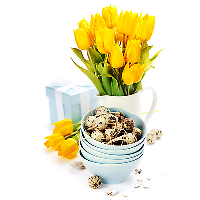 포토 JPG 해외이미지 그릇 꽃다발 부활절 실내 사람없음 선물상자 꽃병 튤립 껍질 흰배경 메추리알 해외202004 해외포토 식기 기념일 꽃 백그라운드 선물 내부 상자 알 흰색 파일형식