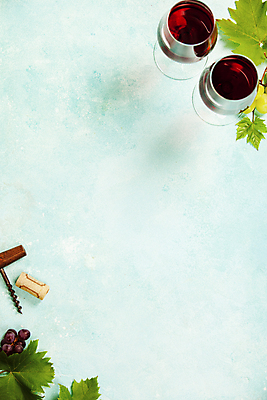 포토 JPG 해외이미지 백그라운드 와인잔 포도 사람없음 와인 파란배경 코르크 와인오프너 포도잎 카피스페이스 해외202004 해외포토 잎 술잔 과일 주류 파란색 공백 병따개 파일형식