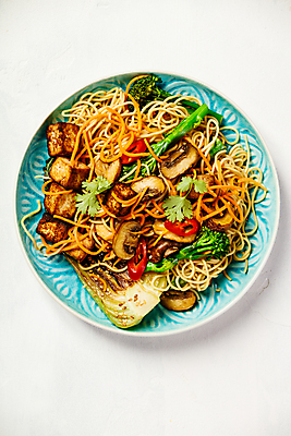 포토 JPG 해외이미지 고추 사람없음 하이앵글 버섯 면류 브로콜리 국수 흰배경 두부 동양음식 해외202004 해외포토 음식 뷰포인트 백그라운드 채소 흰색 파일형식