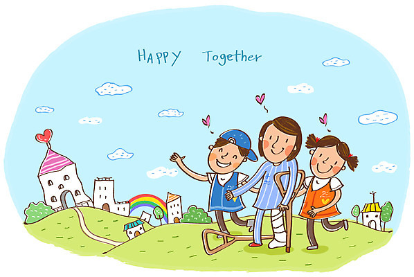 EPS 여자 남자 행복 일러스트 주택 함께함 희망프로젝트 미소 웃음 사람 소년 20대 건물 10대 세명 산책 봉사 도움 자원봉사자 장애인 사회이슈 사회복지 휠체어 더불어사는사회 붕대 사회봉사 깁스 장애 국내일러스트 건축물 감정 어린이 컨셉 청소년 휴식 표정 청년 의료용품 복지 파일형식 벡터