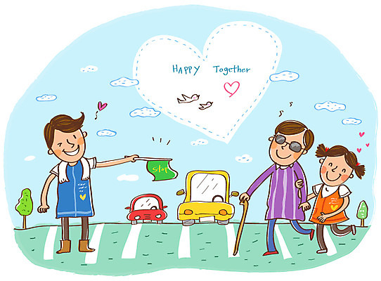 EPS 여자 남자 행복 도로 어린이 일러스트 자동차 지팡이 함께함 희망프로젝트 미소 웃음 사람 소녀 10대 세명 30대 차도 봉사 도움 횡단보도 자원봉사자 장애인 사회이슈 사회복지 더불어사는사회 사회봉사 부축 스쿨존 국내일러스트 감정 길 육상교통 컨셉 교통시설 청소년 표정 장년 보행로 복지 장애 파일형식 벡터