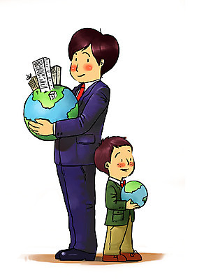 PSD 남자 지구 어린이 일러스트 비즈니스 서기 미소 웃음 사람 빌딩 소년 성인 두명 건물 글로벌 지구본 비즈니스맨 목표 계획 열정 남자만 국내일러스트 건축물 감정 컨셉 모션 표정 직장인 파일형식