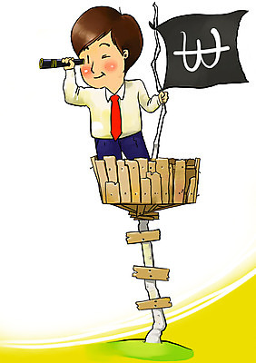 PSD 남자 일러스트 비즈니스 한명 서기 사람 성인 망원경 깃발 비즈니스맨 원화 화폐기호 목표 계획 열정 망루 남자만 남자한명만 성인남자만 성인만 국내일러스트 1 기호 감정 컨셉 돈 모션 직장인 화폐 파일형식