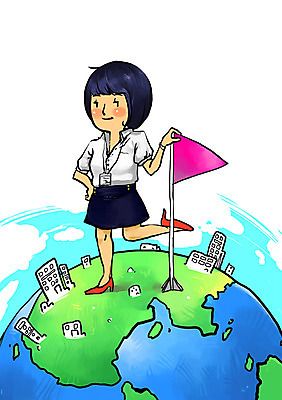 PSD 여자 지구 일러스트 비즈니스 한명 서기 미소 웃음 사람 성인 건물 글로벌 깃발 도시 비즈니스우먼 목표 계획 열정 여자만 여자한명만 성인여자만 성인만 국내일러스트 1 건축물 감정 컨셉 모션 표정 직장인 파일형식