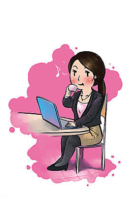 PSD 여자 커피 음료 일러스트 비즈니스 탁자 티타임 휴식 한명 사람 성인 노트북 업무 비즈니스우먼 차 목표 계획 열정 여자만 여자한명만 성인여자만 성인만 국내일러스트 1 감정 가구 컨셉 전자제품 작업 직장인 파일형식