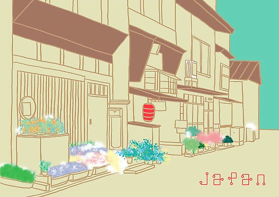 PSD 꽃 화분 백그라운드 일러스트 주택 풍경 사람없음 건물 일본 도시 골목길 도시백그라운드 복잡 국내일러스트 식물 건축물 아시아 길 컨셉 파일형식