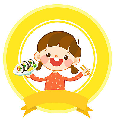 EPS 접시 여자 음식 일러스트 젓가락 한명 미소 웃음 사람 분식 심볼 김밥 여자만 여자한명만 국내일러스트 1 식기 수저 표정 파일형식 벡터