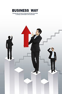 PSD 편집이미지 남자 화살표 비즈니스 그래프 사람 세명 블록 비즈니스맨 막대그래프 상승 남자만 이미지편집 컨셉 직장인 파일형식