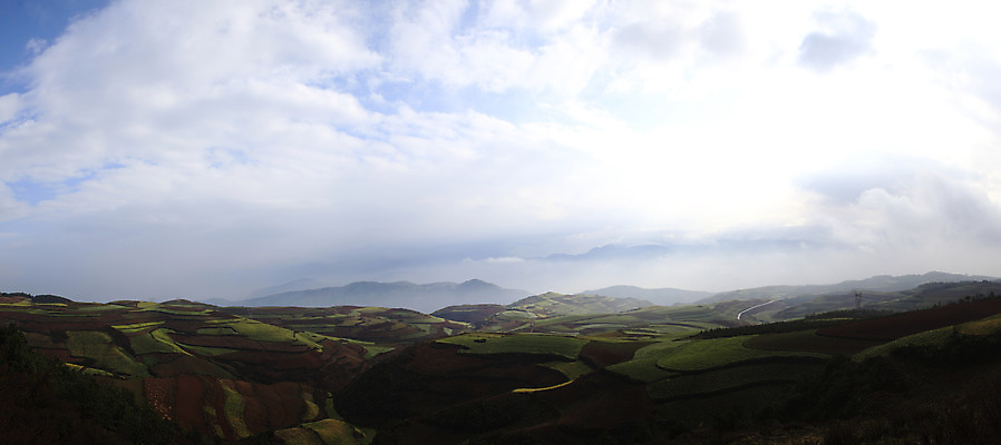 JPG 구름 밭 하늘 파노라마 풍경 사람없음 야외 중국 상쾌 계단식 운남 홍토지 자연요소 감정 아시아 농업 촬영기법 땅 파일형식