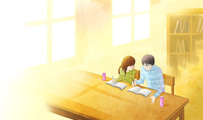 PSD 커플 여자 남자 행복 데이트 일러스트 책장 함께함 사랑 사람 20대 두명 10대 책 다정 주스 도서관 국내일러스트 교육 감정 음료 가구 컨셉 관계 청소년 청년 파일형식