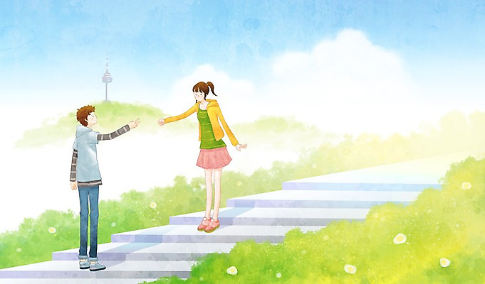 PSD 나무 커플 여자 남자 행복 데이트 일러스트 함께함 사랑 사람 20대 두명 10대 계단 다정 숲 가위바위보 남산 남산타워 국내일러스트 식물 감정 컨셉 관계 청소년 놀이 서울 청년 랜드마크 파일형식