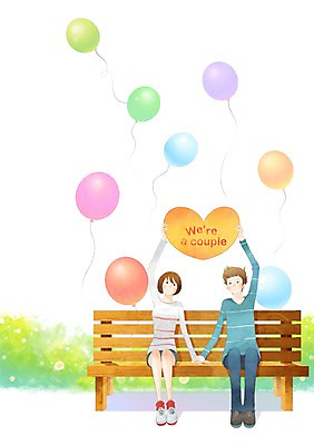 PSD 커플 여자 남자 행복 벤치 데이트 일러스트 함께함 사랑 웃음 사람 20대 두명 10대 다정 하트 풍선 국내일러스트 모양 감정 컨셉 의자 관계 청소년 표정 청년 파일형식