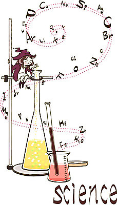 EPS 여자 교육 표지 과학 일러스트 교과목 청소년 수업 실험기구 한명 사람 10대 스포이트 마녀 비커 삼각플라스크 원소기호 여자만 여자한명만 십대만 십대여자만 십대여자한명만 국내일러스트 1 기호 플라스크 피펫 파일형식 벡터