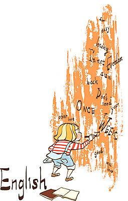 EPS 영어 여자 교육 표지 벽 말풍선 일러스트 교과목 청소년 수업 한명 사람 10대 책 단어 낙서 그림 여자만 여자한명만 십대만 십대여자만 십대여자한명만 국내일러스트 문자 1 파일형식 벡터