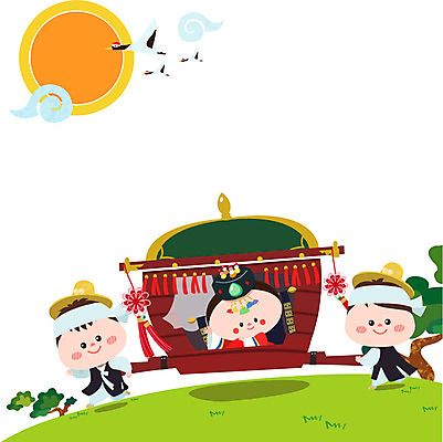 EPS 나무 구름 캐릭터 전통 여자 남자 신부 가마_이동수단 일러스트 전통캐릭터 미소 웃음 사람 잔디 세명 태양 소나무 전통의상 한복 전통혼례 가마꾼 일러캐릭터 자연요소 식물 한국전통 교통수단 결혼 표정 전통의례 파일형식 벡터