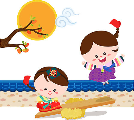 EPS 구름 캐릭터 전통 여자 일러스트 전통캐릭터 기와집 미소 웃음 사람 두명 담장 태양 전통놀이 전통의상 한복 감나무 널뛰기 여자만 일러캐릭터 자연요소 나무 한국전통 놀이 한옥 표정 감 파일형식 벡터