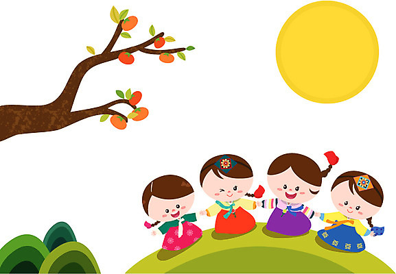 EPS 나무 캐릭터 전통 여자 일러스트 전통캐릭터 산 웃음 사람 여러명 전통놀이 보름달 달 전통의상 한복 언덕 감나무 강강술래 여자만 일러캐릭터 자연요소 식물 한국전통 다수 놀이 표정 감 파일형식 벡터