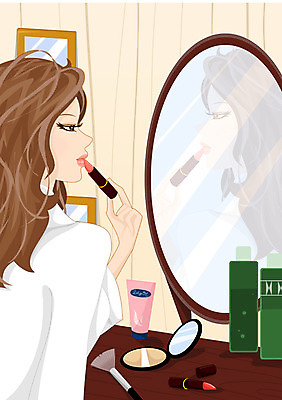 EPS 라이프스타일 여자 일러스트 한명 사람 20대 성인 라이프 화장 화장품 거울 립스틱 붓 외출 화장대 여자만 여자한명만 성인여자만 청년만 청년여자만 성인한명만 청년여자한명만 성인여자한명만 성인만 국내일러스트 1 가구 청년 생활 뷰티 파일형식 벡터