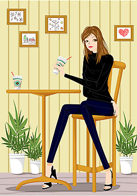 EPS 라이프스타일 여자 화분 커피 액자 일러스트 탁자 한명 사람 20대 성인 라이프 카페 테이크아웃 여자만 여자한명만 성인여자만 청년만 청년여자만 성인한명만 청년여자한명만 성인여자한명만 성인만 국내일러스트 1 음료 가구 청년 생활 상점 파일형식 벡터