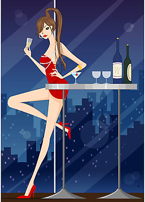 EPS 라이프스타일 원피스 여자 일러스트 한명 사람 20대 성인 라이프 도시 칵테일 바 선술집 양주 스카이라운지 여자만 여자한명만 성인여자만 청년만 청년여자만 성인한명만 청년여자한명만 성인여자한명만 성인만 국내일러스트 1 옷 주류 청년 생활 술집 파일형식 벡터
