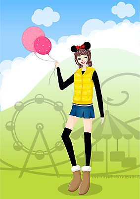 EPS 구름 라이프스타일 여자 일러스트 한명 웃음 사람 20대 성인 라이프 소풍 놀이공원 놀이기구 풍선 여자만 여자한명만 성인여자만 청년만 청년여자만 성인한명만 청년여자한명만 성인여자한명만 성인만 국내일러스트 자연요소 1 표정 청년 생활 야외활동 테마파크 파일형식 벡터