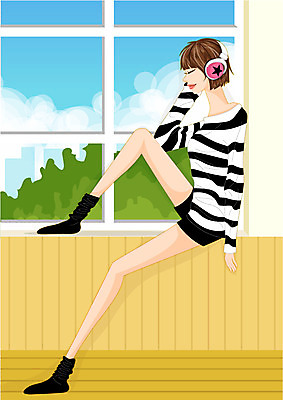 EPS 라이프스타일 여자 음악 일러스트 창문 한명 사람 20대 성인 라이프 헤드셋 음악감상 창가 여자만 여자한명만 성인여자만 청년만 청년여자만 성인한명만 청년여자한명만 성인여자한명만 성인만 국내일러스트 1 음향기기 문화예술 청년 생활 헤드폰 감상 파일형식 벡터