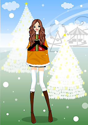 EPS 라이프스타일 여자 크리스마스 일러스트 선물 한명 미소 웃음 사람 20대 성인 라이프 크리스마스트리 놀이공원 화이트크리스마스 여자만 여자한명만 성인여자만 청년만 청년여자만 성인한명만 청년여자한명만 성인여자한명만 성인만 국내일러스트 1 기념일 표정 청년 생활 테마파크 파일형식 벡터