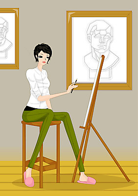 EPS 라이프스타일 여자 액자 일러스트 한명 미소 웃음 사람 20대 성인 라이프 연필 스케치 연습 이젤 그림 화실 캔버스 여자만 여자한명만 성인여자만 청년만 청년여자만 성인한명만 청년여자한명만 성인여자한명만 성인만 국내일러스트 1 학용품 표정 미술 청년 생활 필기구 미술도구 미술실 파일형식 벡터