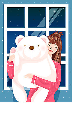 EPS 라이프스타일 여자 인형 일러스트 창문 밤하늘 한명 미소 웃음 사람 20대 성인 라이프 곰인형 잠옷 여자만 여자한명만 성인여자만 청년만 청년여자만 성인한명만 청년여자한명만 성인여자한명만 성인만 국내일러스트 1 옷 하늘 표정 청년 생활 야간 파일형식 벡터