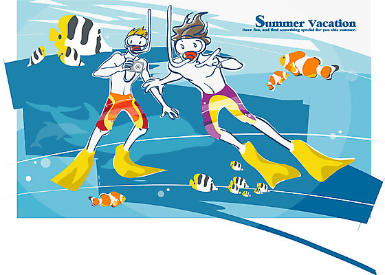 EPS 계절 교육 남자 여유 바다 일러스트 청소년 고등학생 고글 여름방학 사람 두명 여름 레포츠 카메라 스노클링 오리발 열대어 즐거움 잠수복 나비고기 흰동가리 십대만 국내일러스트 학생 옷 감정 레저 방학 어류 전자제품 수상스포츠 파일형식 벡터 여름_계절