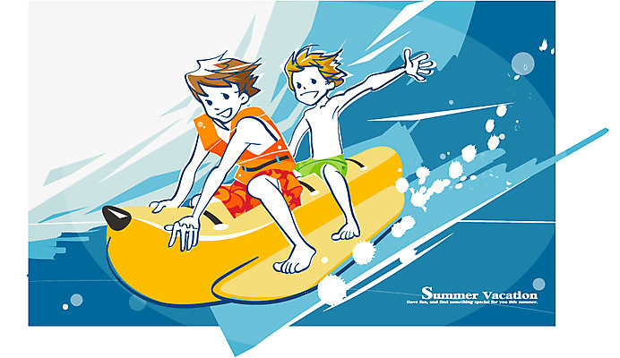 EPS 계절 교육 수영복 여유 초등학생 어린이 일러스트 레저 여름방학 미소 웃음 사람 소년 두명 물 여름 즐거움 구명조끼 바나나보트 남자만 어린이만 소년만 국내일러스트 자연요소 학생 옷 남자 감정 방학 표정 보트 구조용품 파일형식 벡터 여름_계절