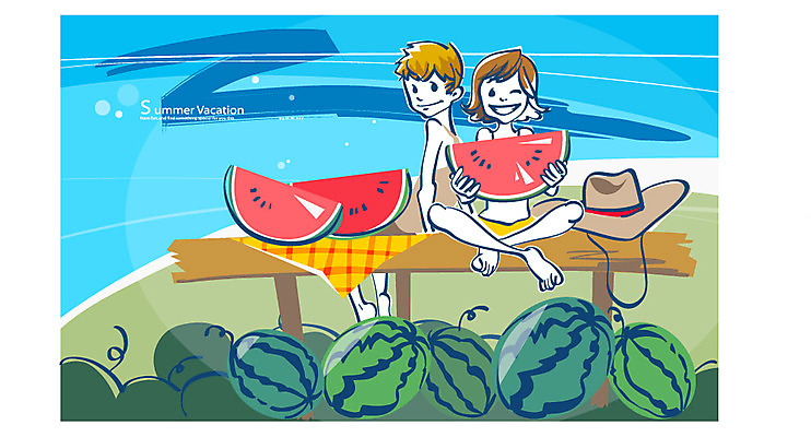 EPS 계절 여학생 교육 여유 남학생 과일 일러스트 중학생 청소년 디저트 여름음식 수박 여름방학 웃음 사람 두명 여름 즐거움 원두막 수박밭 십대만 제철음식 제철과일 국내일러스트 학생 여자 남자 감정 음식 밭 방학 표정 제철 파일형식 벡터 여름_계절