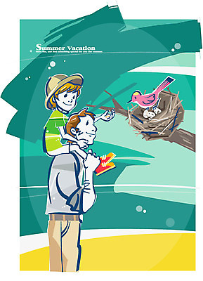 EPS 나무 동물 계절 교육 남자 아들 여유 초등학생 어린이 일러스트 조류 여름방학 사람 소년 성인 두명 여름 나뭇가지 아빠 둥지 숲속 모이 구경 즐거움 새알 부자지간 남자만 국내일러스트 식물 학생 감정 가족 방학 숲 먹이 파일형식 벡터 여름_계절