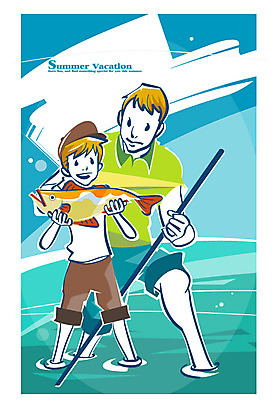 EPS 계절 교육 남자 아들 여유 초등학생 어린이 일러스트 낚시 여름방학 어류 미소 웃음 사람 소년 성인 두명 여름 아빠 강가 즐거움 고기잡이 연어 작살 부자지간 남자만 국내일러스트 학생 감정 가족 레저 방학 표정 어업 강 수중동물 파일형식 벡터 여름_계절