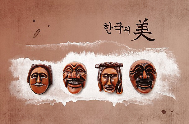 PSD 편집 편집이미지 한국문화 한국전통 전통 붓터치 한국 사람없음 장식 다양 탈 일렬 하회탈 각시탈 부네탈 이미지편집 동양문화 아시아 다수 가면 파일형식