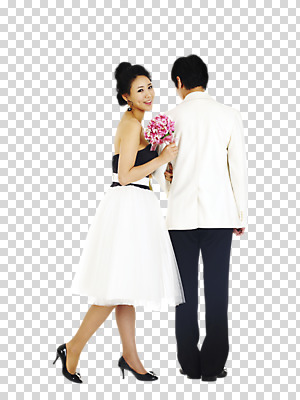 스튜디오촬영 전신 편집 편집이미지 부부 커플 드레스 원피스 여자 남자 한쌍 부케 결혼 결혼식 실내 표정 사랑 서기 미소 웃음 들기 사람 동양인 정장 이벤트 20대 성인 두명 옆모습 뒷모습 뒤돌아보기 하이힐 올림머리 PNG 탑원피스 청년만 성인만 편집소스 헤어스타일 옷 감정 구두 뷰포인트 꽃다발 관계 모션 인종 청년 내부 여성화 파일형식