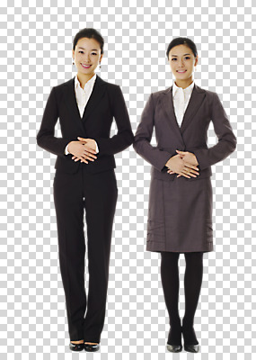 스튜디오촬영 전신 편집 편집이미지 여자 비즈니스 실내 표정 서기 미소 웃음 사람 동양인 정장 성인 두명 앞모습 직장인 비즈니스우먼 프런트 동료 안내원 손모으기 비서 PNG 여자만 성인여자만 성인만 편집소스 다소곳 직업 옷 뷰포인트 컨셉 관계 모션 인종 손짓 내부 파일형식