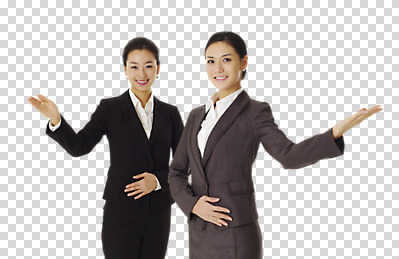스튜디오촬영 편집 편집이미지 여자 포즈 비즈니스 모션 실내 표정 서기 미소 웃음 사람 동양인 정장 손짓 성인 두명 앞모습 한국인 직장인 비즈니스우먼 알림 동료 안내원 PNG 여자만 성인여자만 성인만 편집소스 직업 옷 뷰포인트 관계 인종 내부 파일형식