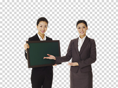 스튜디오촬영 편집 편집이미지 여자 포즈 비즈니스 모션 안내 프레임 실내 표정 서기 미소 웃음 들기 사람 동양인 정장 손짓 성인 두명 앞모습 칠판 한국인 직장인 비즈니스우먼 알림 프레젠테이션 동료 안내원 미니칠판 PNG 여자만 성인여자만 성인만 편집소스 직업 옷 뷰포인트 관계 인종 내부 파일형식