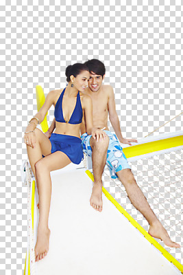 전신 서양인 외국인 백인 편집 편집이미지 라이프스타일 커플 계절 여자 남자 수영복 한쌍 교통수단 요트 휴가 표정 미소 웃음 사람 앉기 성인 취미 두명 앞모습 세로 여름 여름휴가 바캉스 비키니 그물 갑판 뱃머리 PNG 선박 성인만 편집소스 옷 뷰포인트 교통 수상교통 배_교통 관계 모션 인종 생활 파일형식 여름_계절