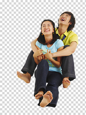 스튜디오촬영 전신 편집 편집이미지 커플 여자 남자 한쌍 안기 포옹 맨발 실내 표정 사랑 미소 웃음 사람 앉기 동양인 20대 성인 두명 라이프 앞모습 캐주얼 즐거움 발바닥 PNG 폭소 청년만 성인만 편집소스 옷 감정 뷰포인트 관계 모션 발 인종 청년 내부 생활 파일형식