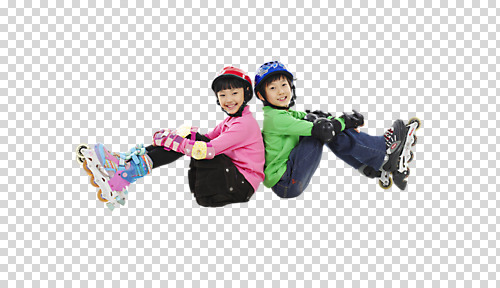 스튜디오촬영 전신 편집 편집이미지 여자 남자 어린이 스포츠용품 컬러 실내 표정 웃음 사람 앉기 동양인 소녀 소년 두명 옆모습 친구 우정 장비 등맞대기 롤러블레이드 안전모 헬멧 보호장비 PNG 무릎보호대 어린이만 편집소스 스포츠 뷰포인트 관계 모션 인종 취미 내부 안전장비 오브젝트 파일형식