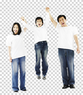 스튜디오촬영 전신 편집 편집이미지 여자 남자 행복 아들 어린이 컬러 가족 엄마 실내 서기 웃음 사람 동양인 성인 앞모습 캐주얼 세명 부모 달리기 손들기 손잡기 점프 만세 자녀 청바지 아빠 즐거움 가족사진 PNG 편집소스 옷 감정 뷰포인트 바지 관계 모션 표정 인종 내부 파일형식 단체사진