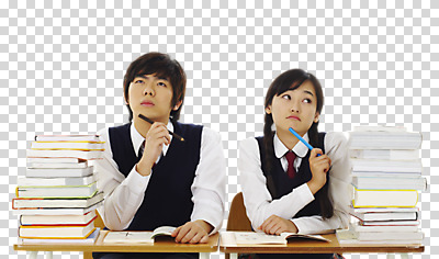 스튜디오촬영 편집 편집이미지 학생 여학생 여자 교육 남자 교복 남학생 컬러 생각 의자 중학생 청소년 고등학생 교재 실내 들기 사람 앉기 동양인 상반신 두명 라이프 10대 책 친구 필기구 펜 쌓기 책상 고민 교과서 PNG 모범생 십대만 편집소스 옷 감정 가구 관계 모션 문구용품 인종 내부 생활 파일형식