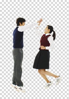 스튜디오촬영 전신 편집 편집이미지 학생 여학생 여자 남자 교복 남학생 컬러 포즈 중학생 청소년 고등학생 실내 사람 동양인 두명 라이프 옆모습 10대 친구 달리기 점프 파이팅 우정 하이파이브 PNG 모범생 십대만 편집소스 옷 뷰포인트 관계 모션 인종 손짓 내부 생활 파일형식
