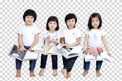 전신 편집 편집이미지 여자 교육 남자 초등학생 어린이 컬러 교재 웃음 사람 앉기 동양인 소녀 소년 여러명 앞모습 책 가로 유치원 유치원교육 PNG 어린이만 편집소스 학생 뷰포인트 다수 모션 표정 인종 파일형식