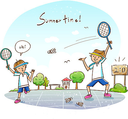 EPS 공원 남자 여유 어린이 공 휴가 웃음 사람 소년 20대 두명 10대 여름 레포츠 여름휴가 바캉스 운동 마을 즐거움 배드민턴 여름스포츠 공터 점수판 남자만 계절 공공시설 감정 스포츠 청소년 레저 표정 건강 청년 구기 파일형식 벡터 여름_계절